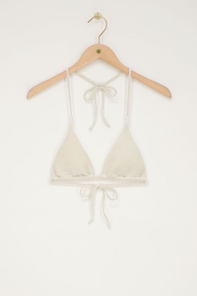 Goud Wit Gestreepte Bikini Top Triangel Met Parels My Jewellery