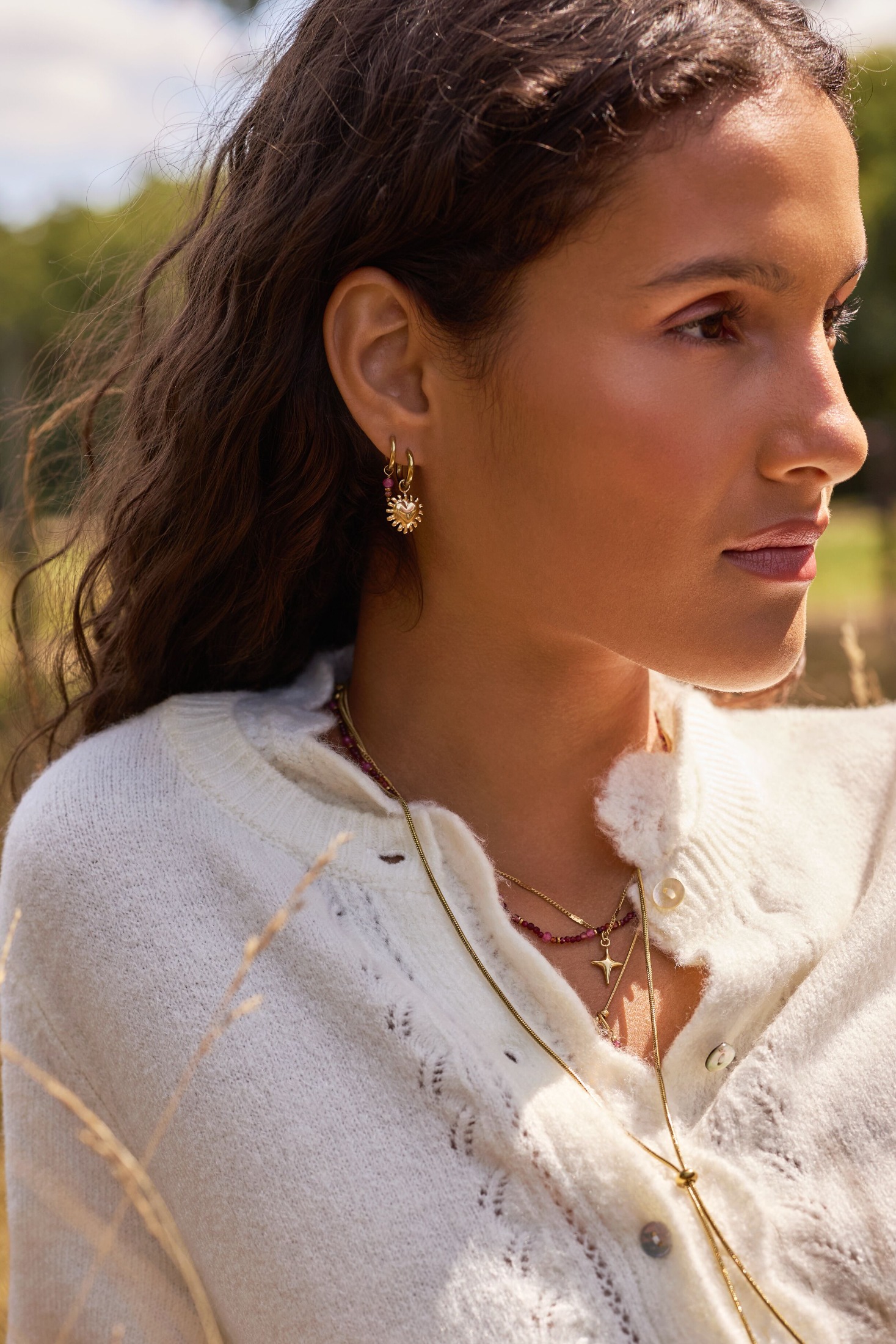 Fortune hoop earrings with pink beads | My Jewellery
