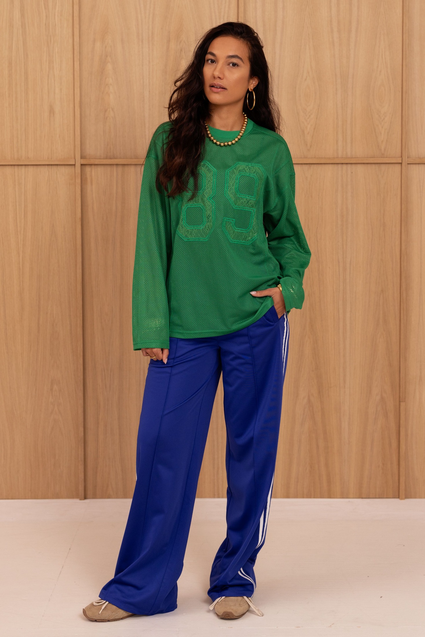 Dark blue wide jogger trousers with stripes | My Jewellery