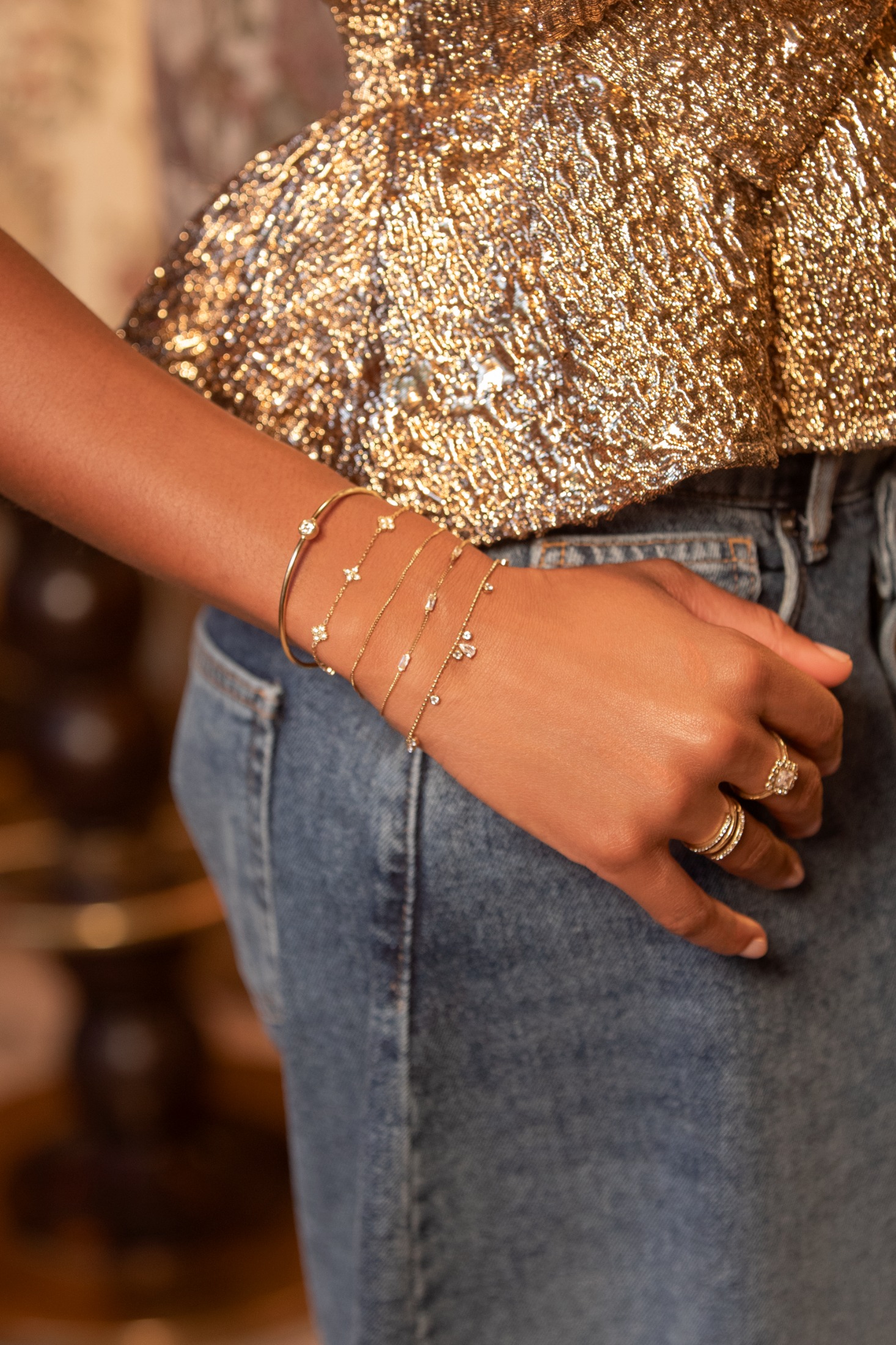 Midnight bracelet with five rhinestone clovers | My Jewellery