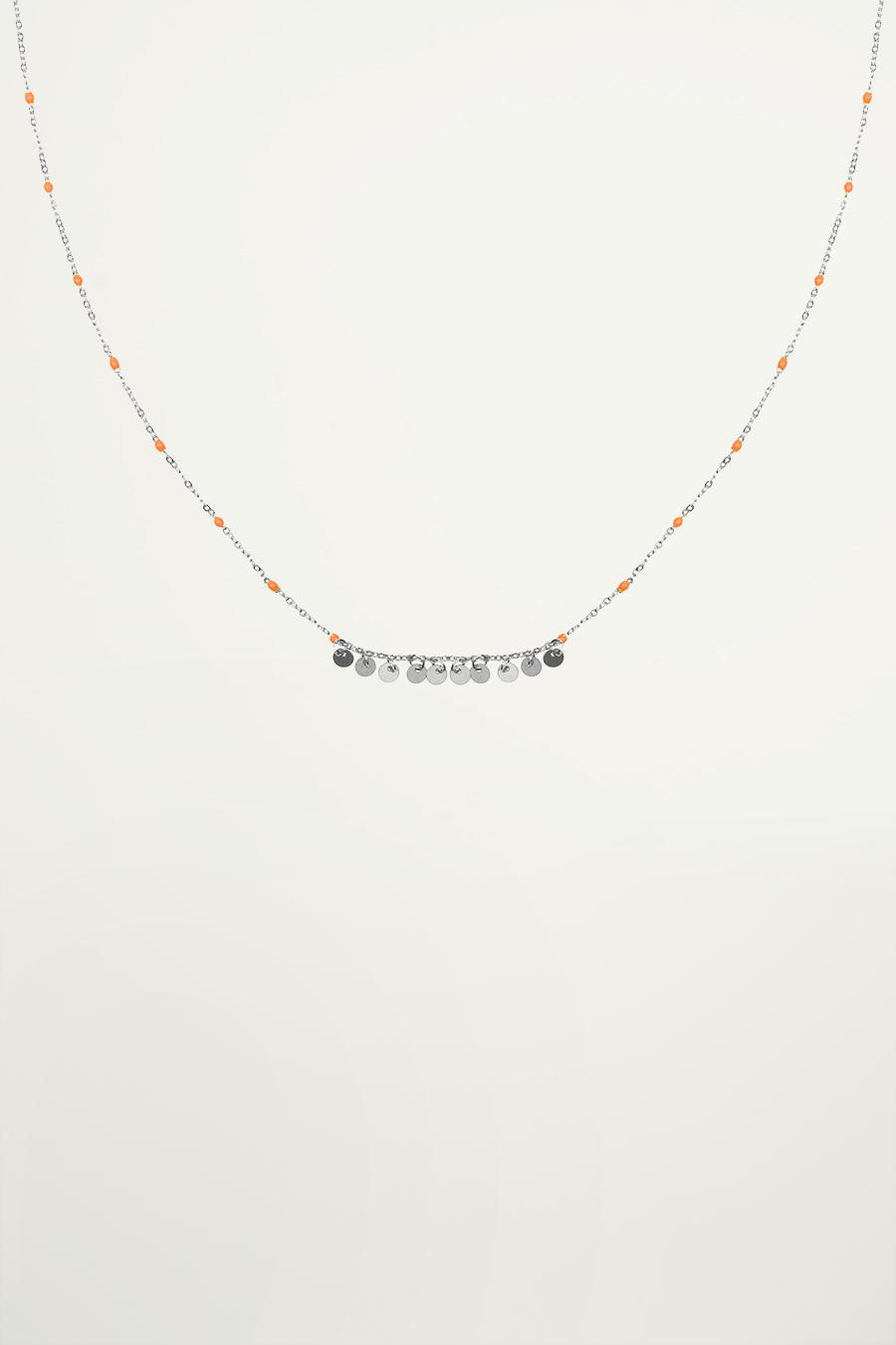 Ketting oranje kralen muntjes, coin necklace