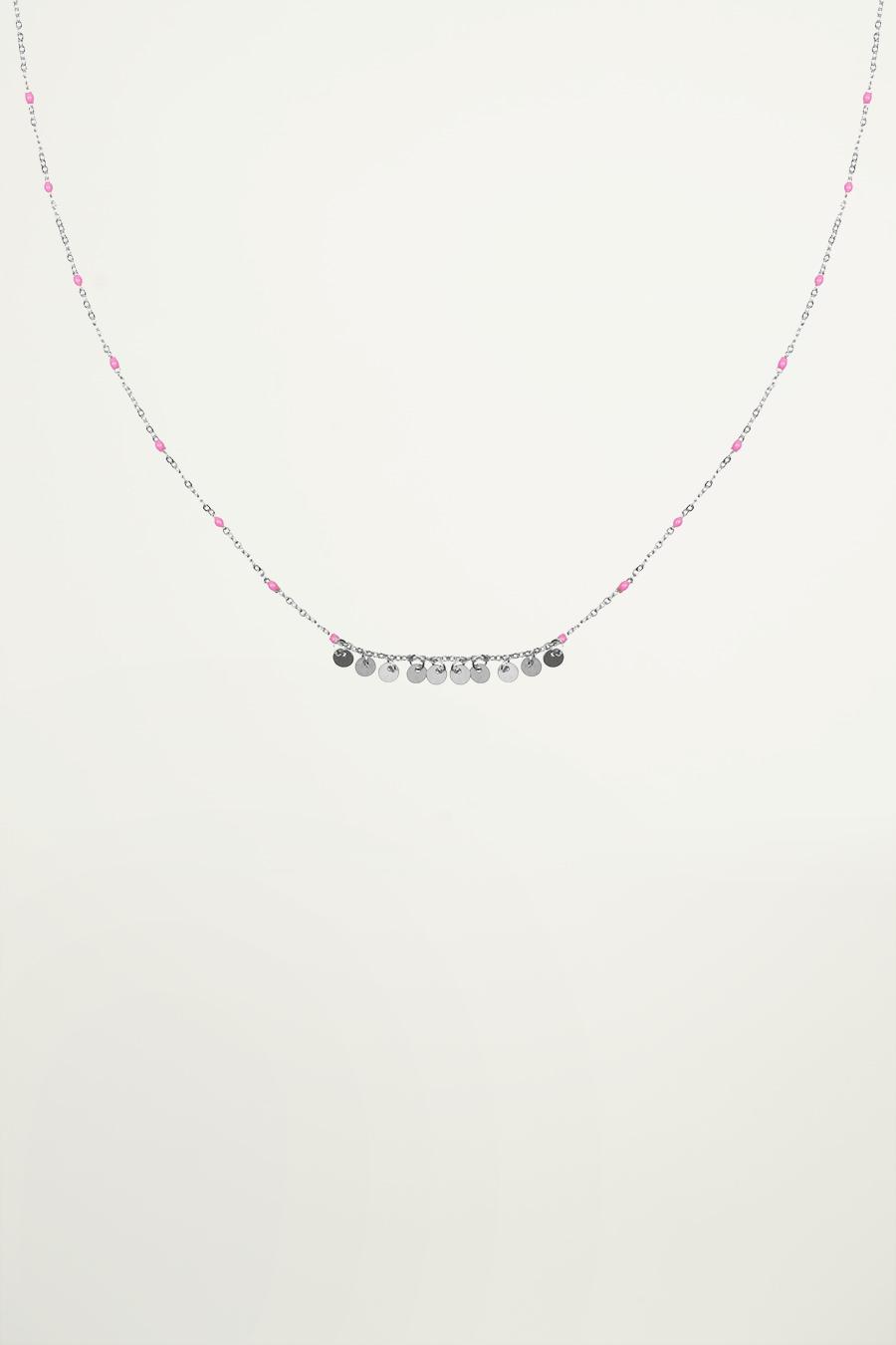 Ketting roze kralen muntjes, coin necklace