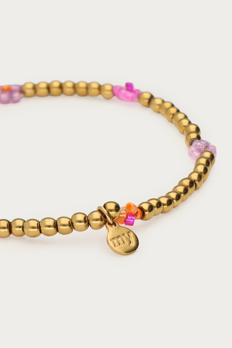 Beaded bracelet with pink & orange flowers | My Jewellery