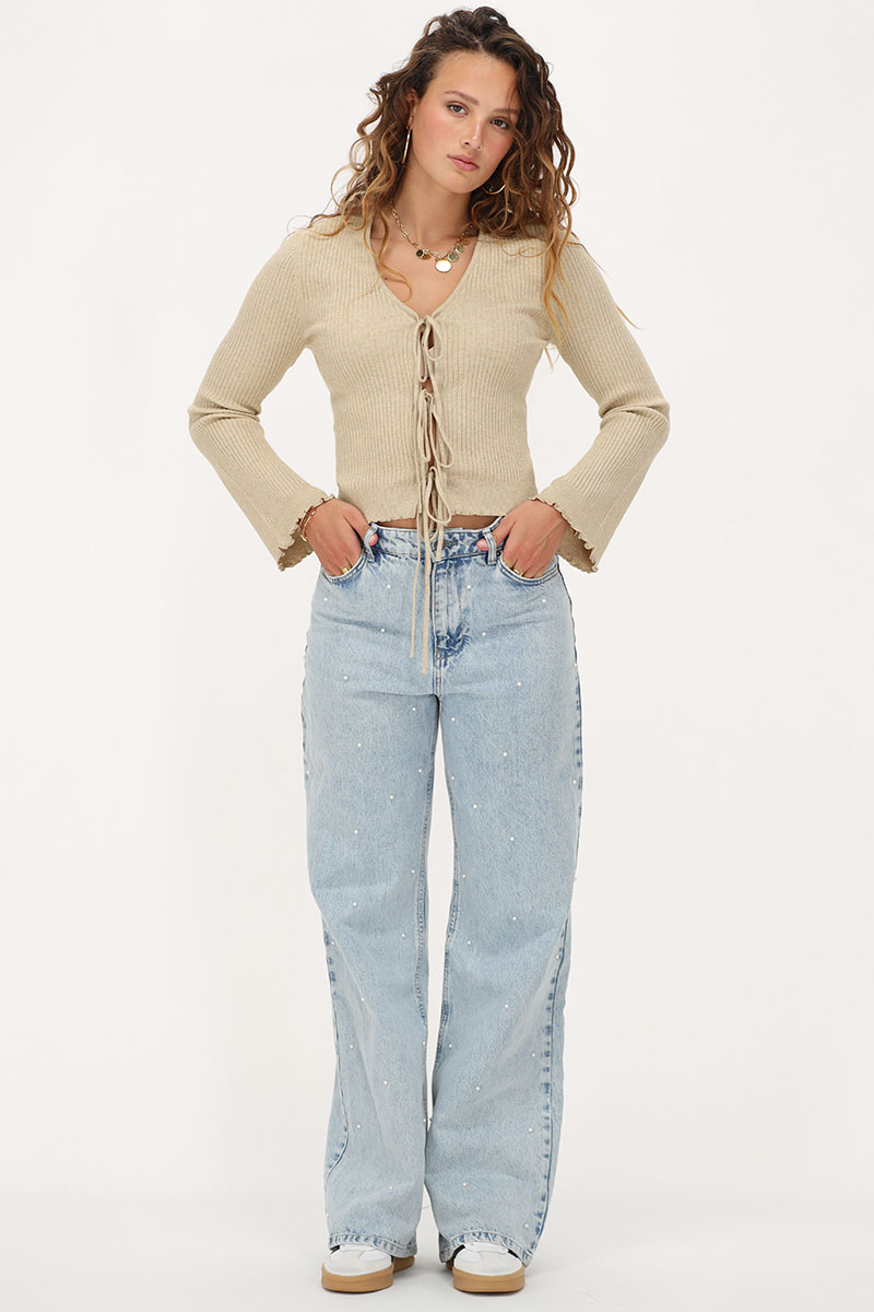 Beige cardigan with lurex & bows | My Jewellery