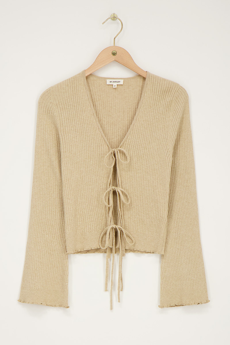Beige cardigan with lurex & bows | My Jewellery