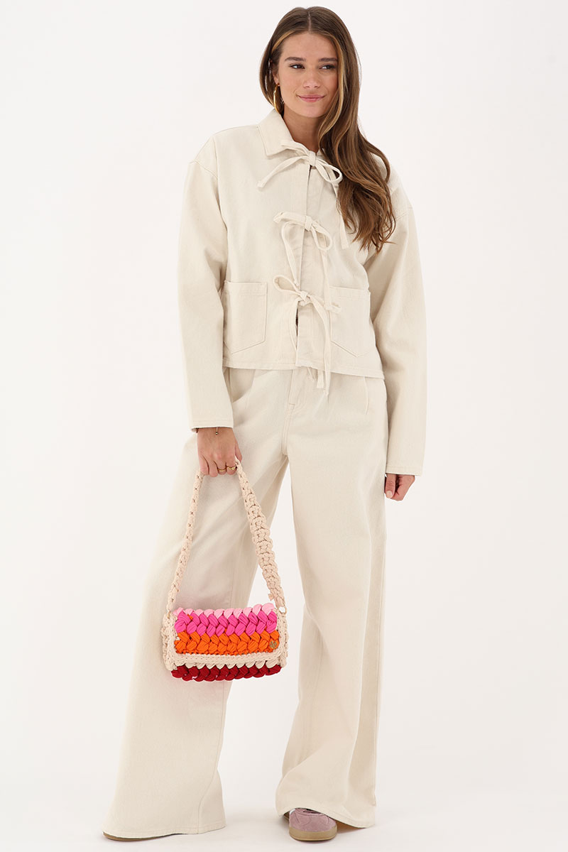 Beige denim jacket with bows | My Jewellery