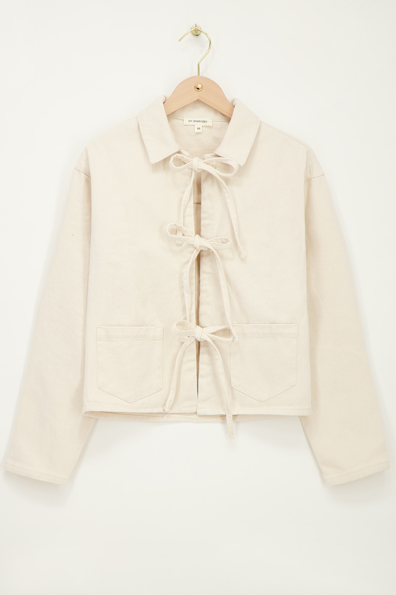 Beige denim jacket with bows | My Jewellery