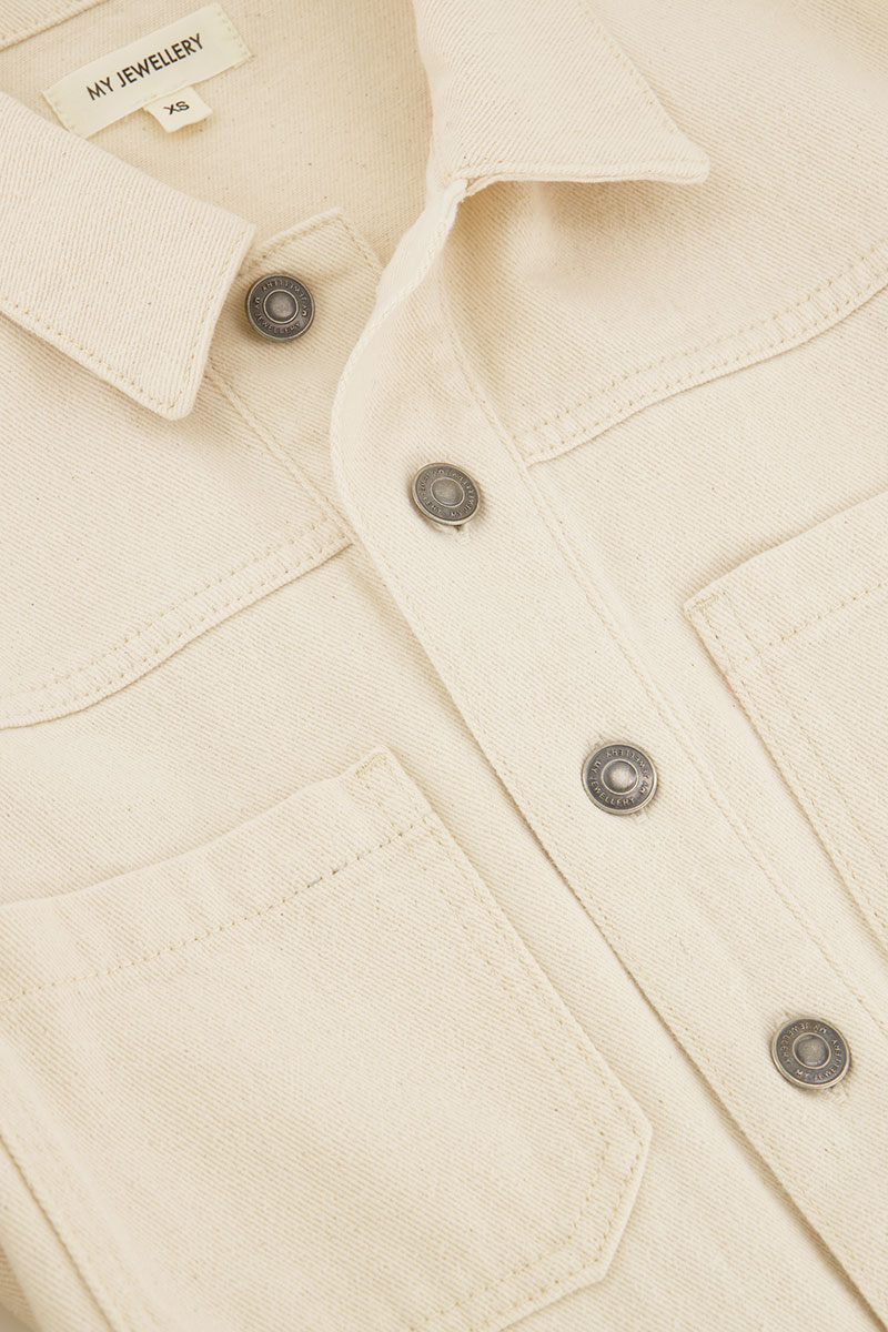 Beige denim playsuit with puff sleeves | My Jewellery