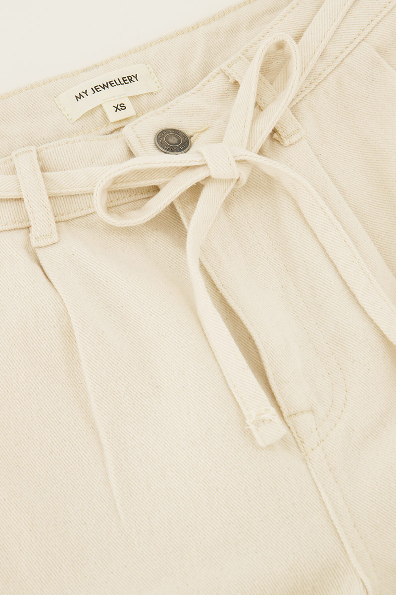 Beige denim shorts with tie cord | My Jewellery