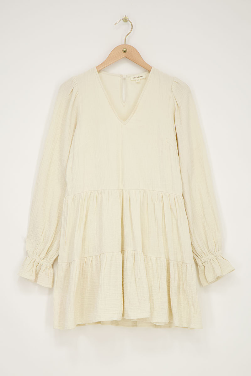 Beige dress with elastic sleeves | My Jewellery