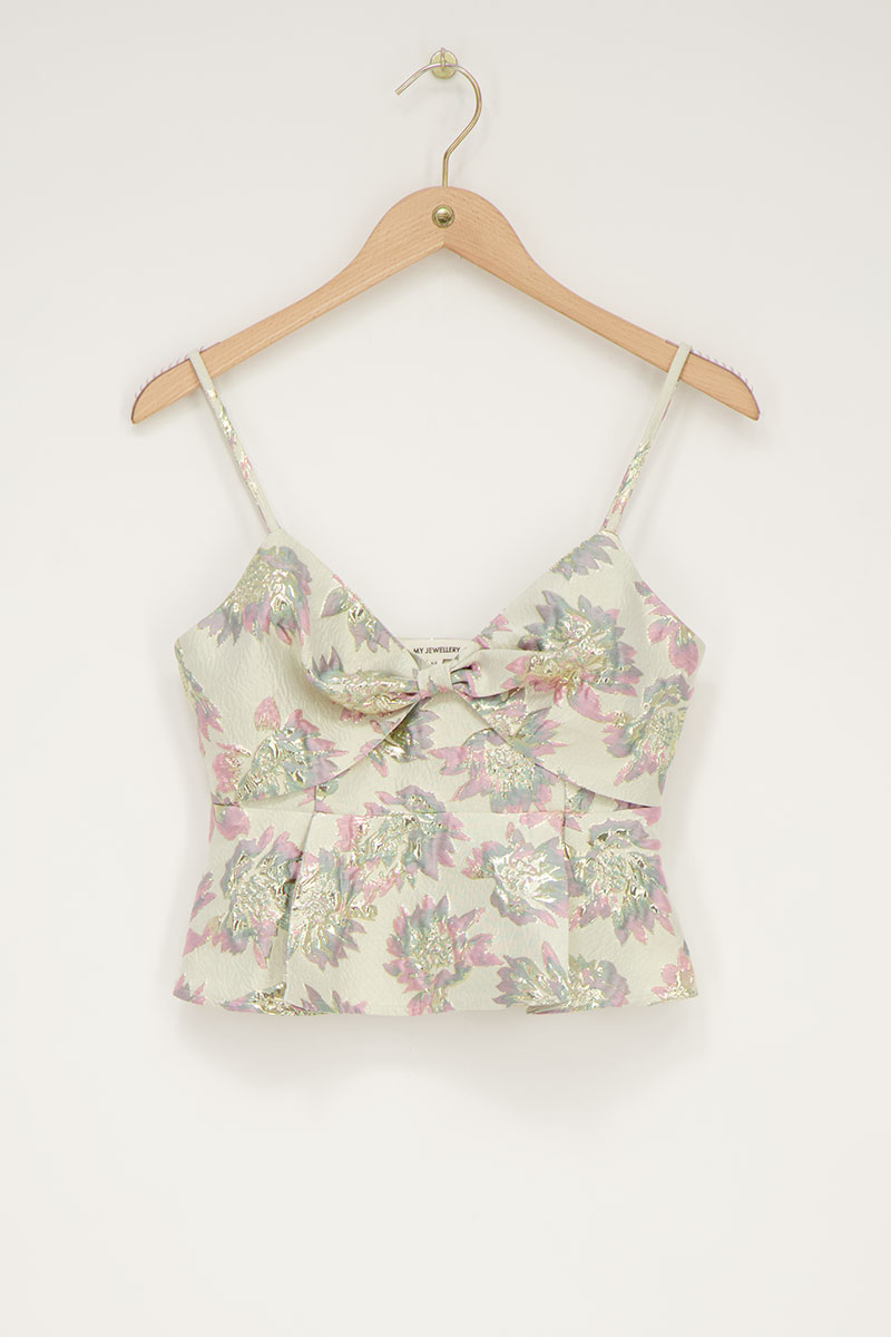 Beige floral top with jacquard | My Jewellery