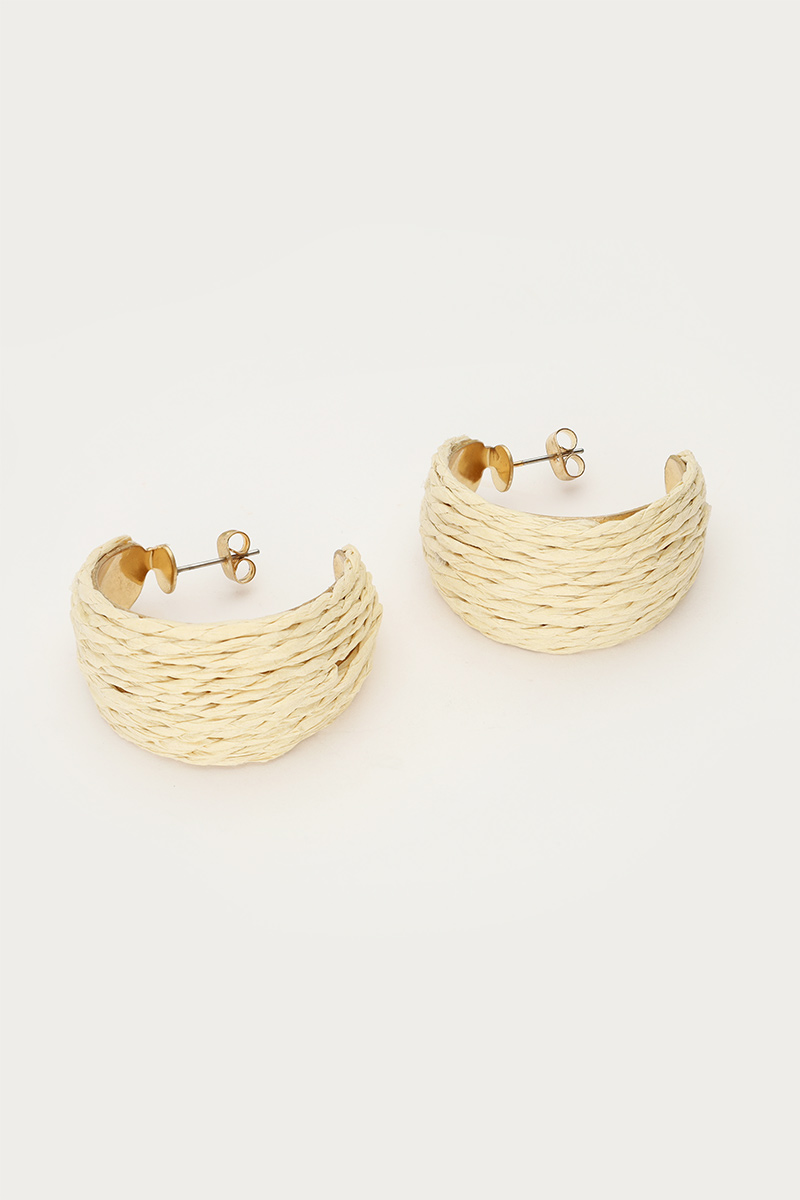 Wide earrings with beige raffia | My Jewellery