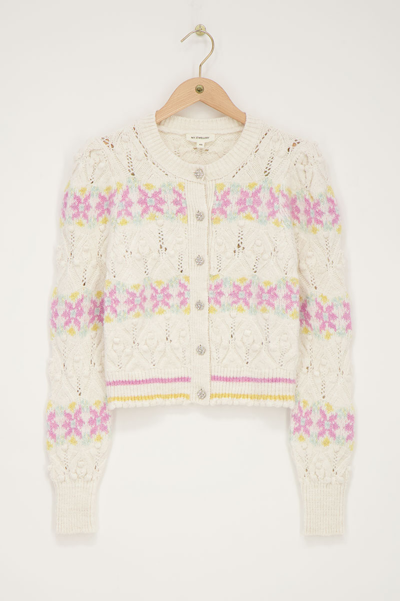 Beige jacquard cardigan with ajour  | My Jewellery