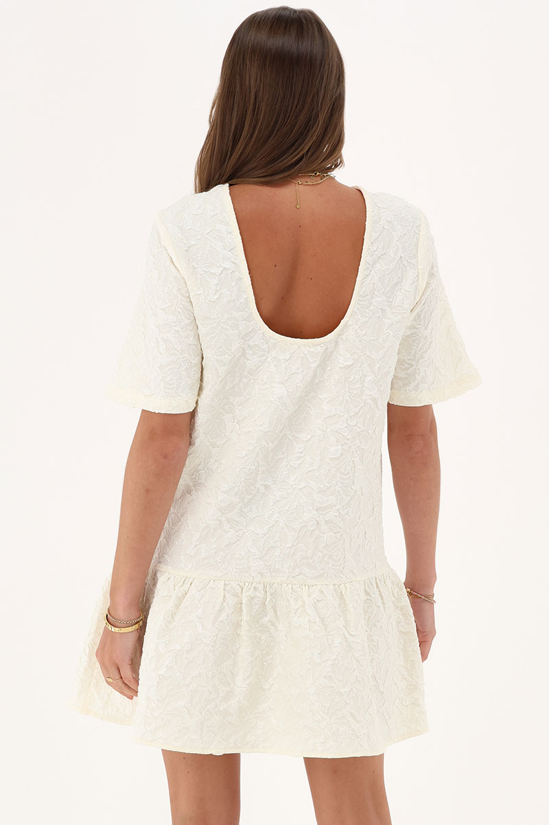 Beige jacquard dress with short sleeves | My Jewellery