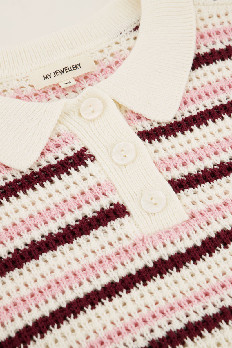 Beige knit polo shirt with stripes | My Jewellery