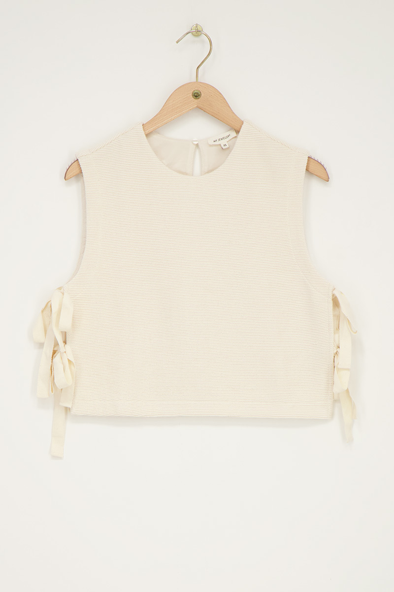 Beige knitted top with bows | My Jewellery