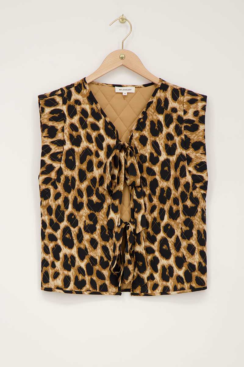 Beige leopard print gilet with bows | My Jewellery
