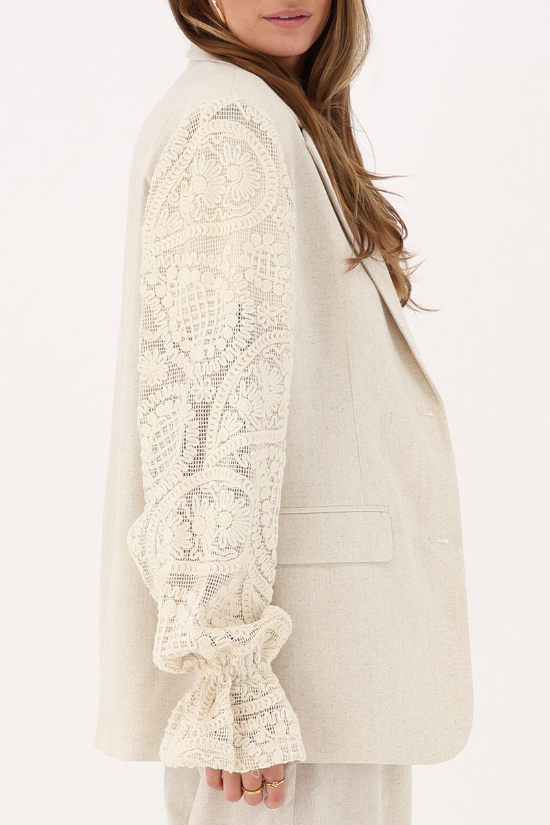 Beige linen-look blazer with crochet sleeves | My Jewellery