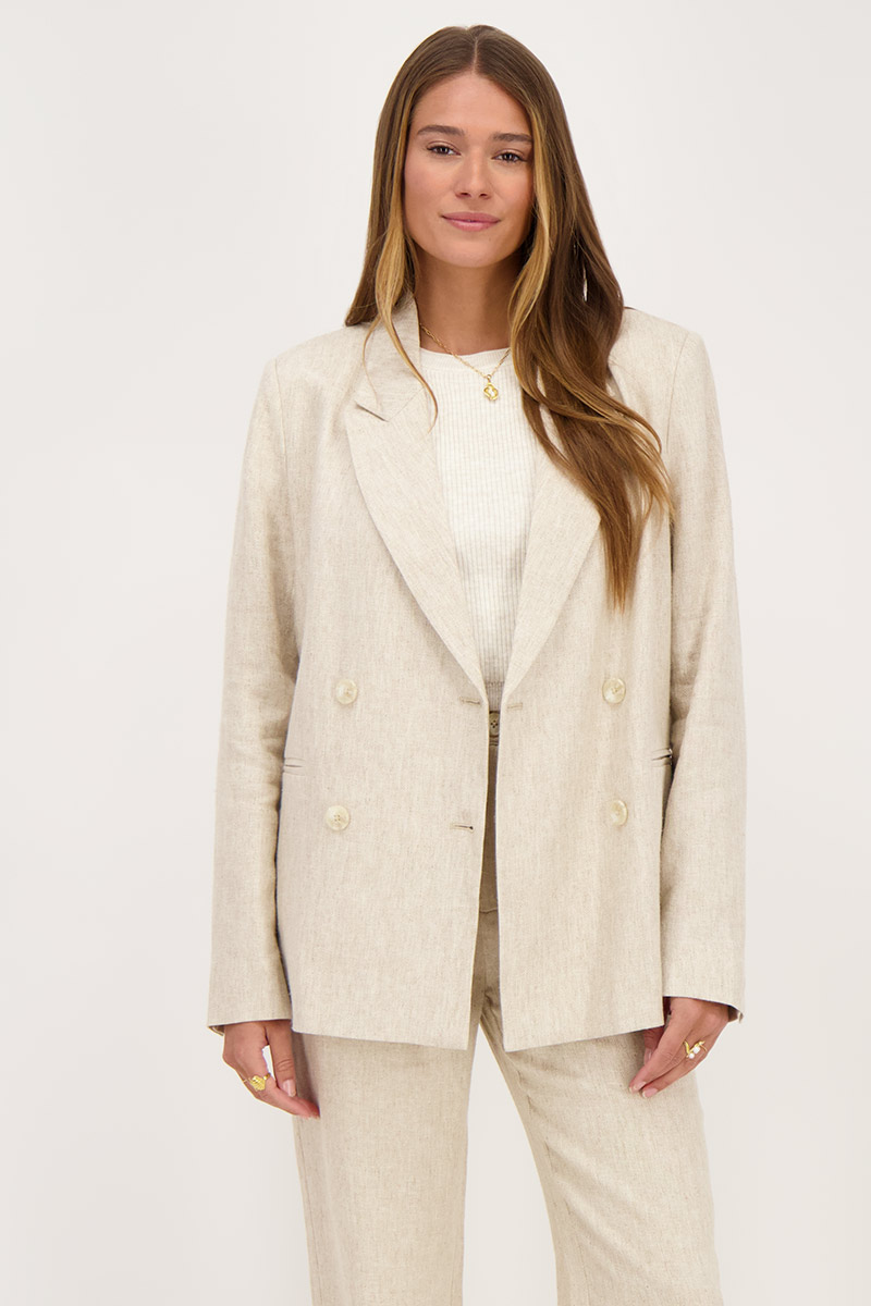 Beige linen look blazer double-breasted | My Jewellery