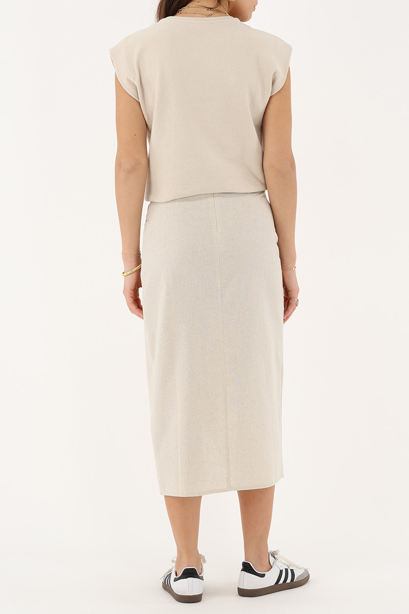 Beige linen look midi skirt | My Jewellery