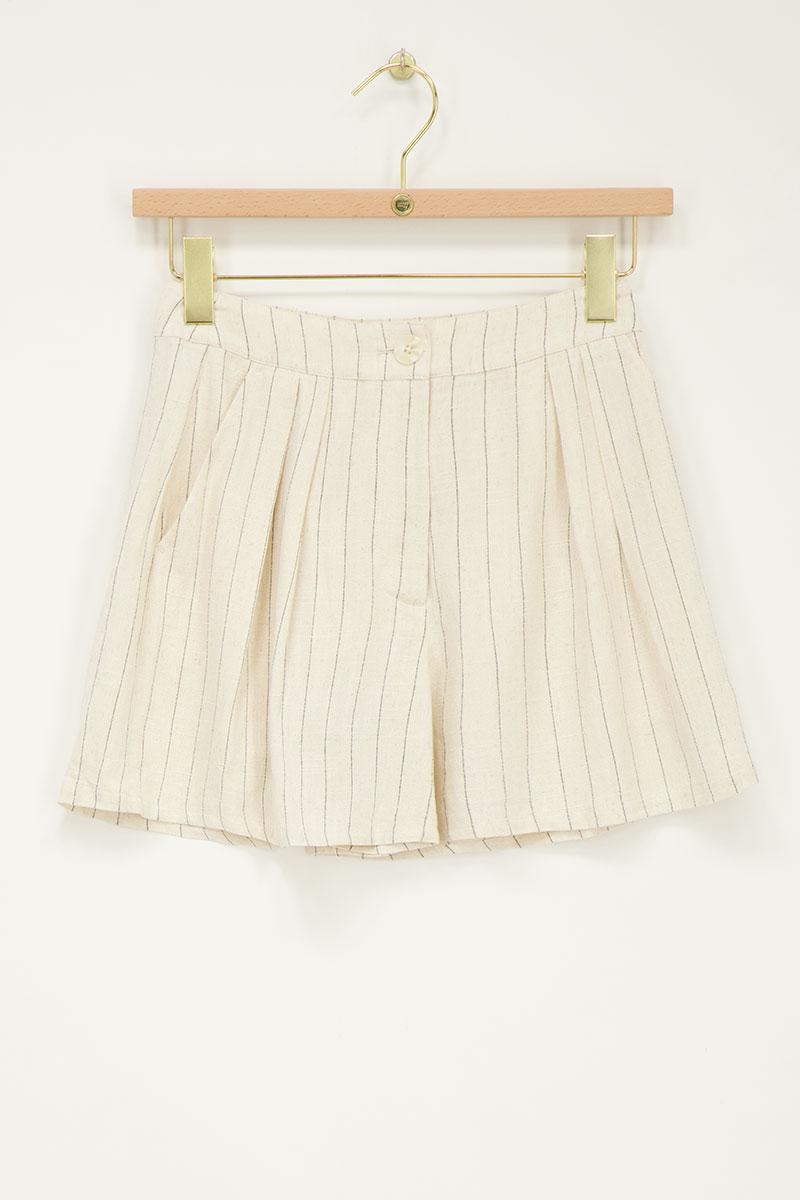 Beige linen look shorts with stripes | My Jewellery