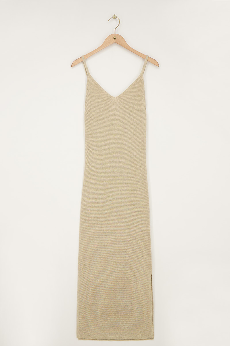 Beige lurex dress with slit | My Jewellery