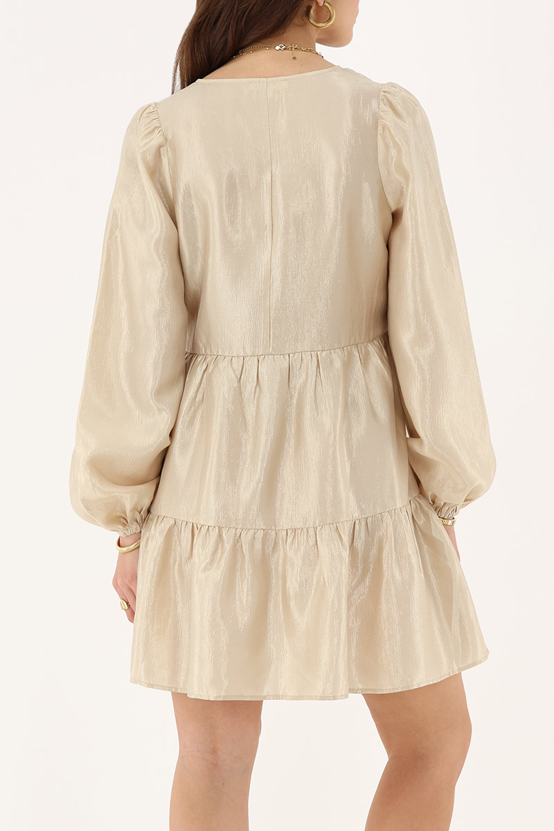 Beige shiny dress with ruffles | My Jewellery
