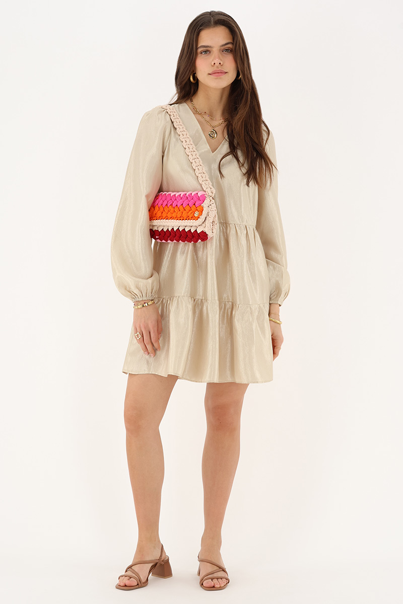 Beige shiny dress with ruffles | My Jewellery