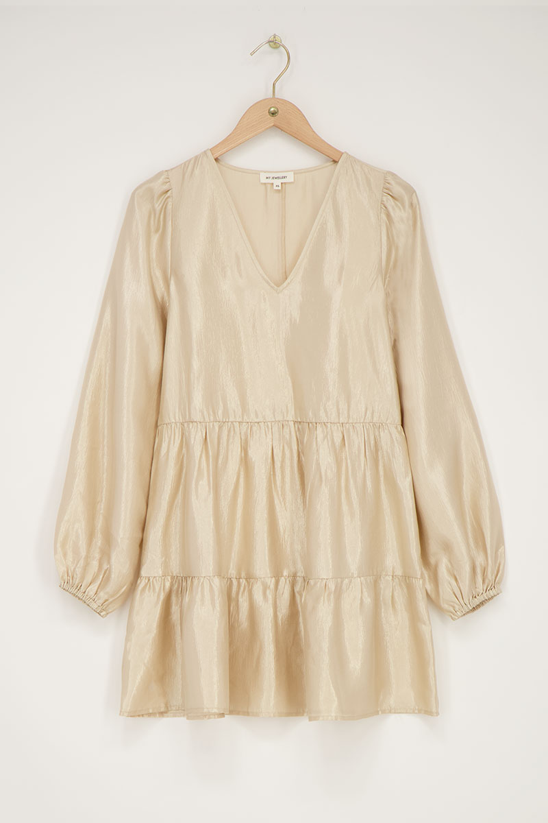 Beige shiny dress with ruffles | My Jewellery