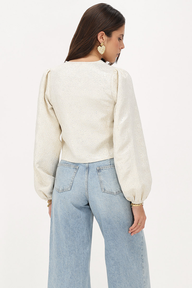 Beige shiny jacquard long sleeve top | My Jewellery