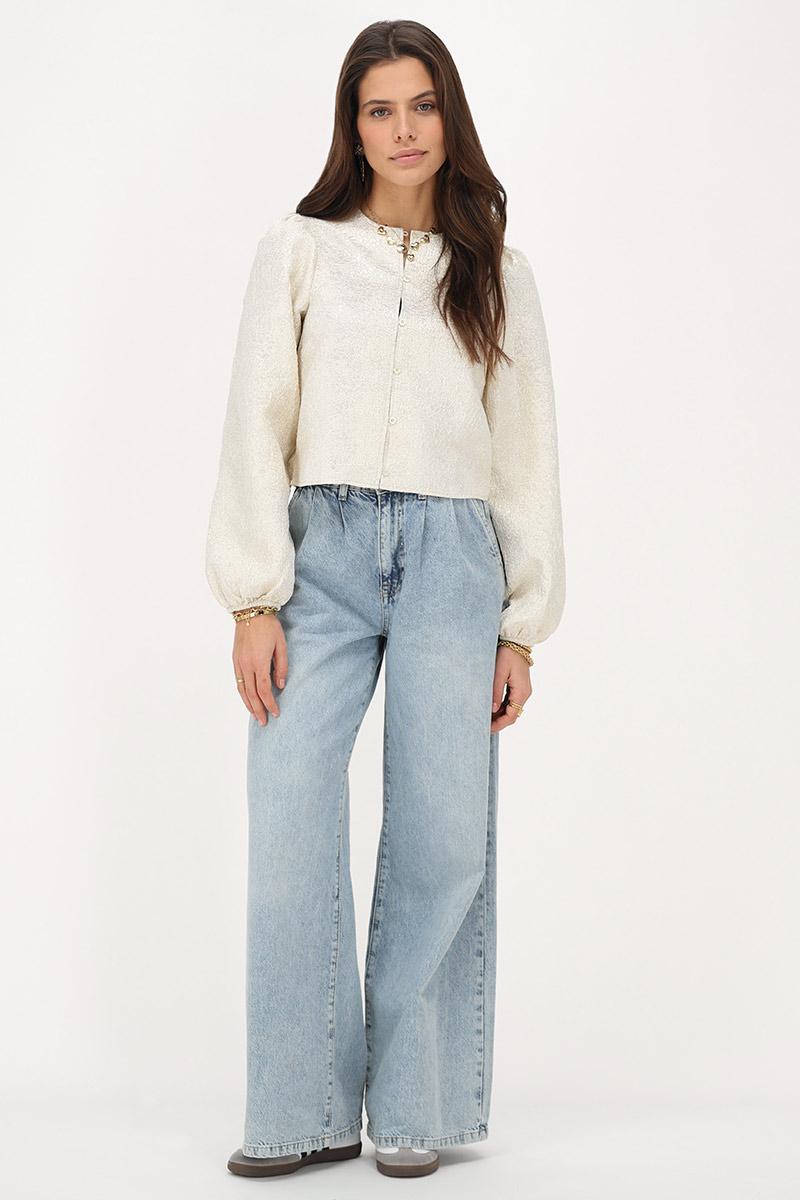 Beige shiny jacquard long sleeve top | My Jewellery