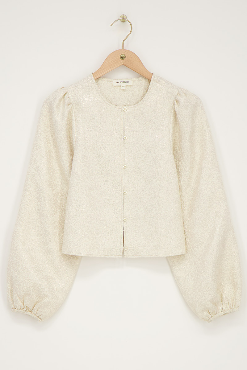 Beige shiny jacquard long sleeve top | My Jewellery