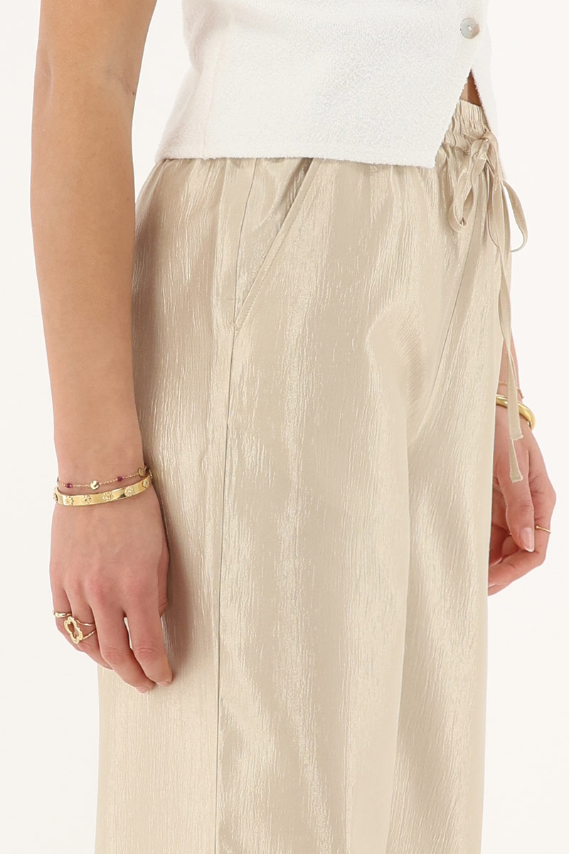 Beige shiny wide leg trousers | My Jewellery