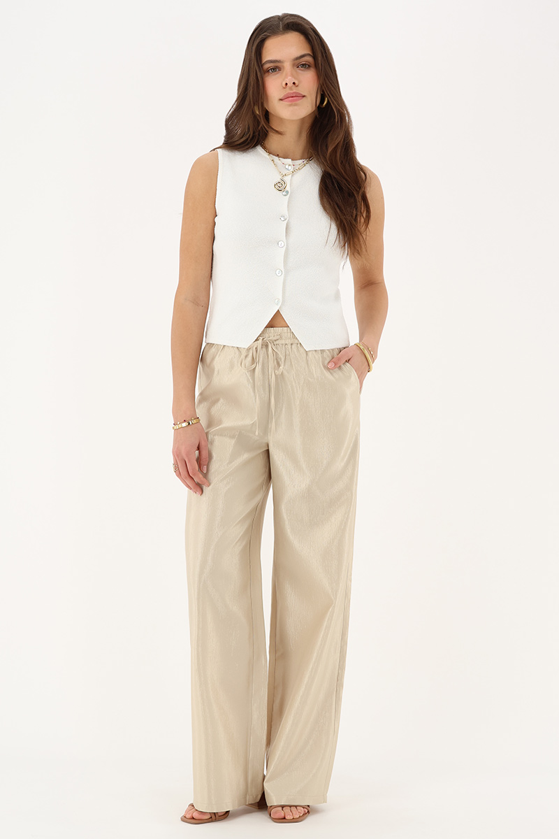 Beige shiny wide leg trousers | My Jewellery