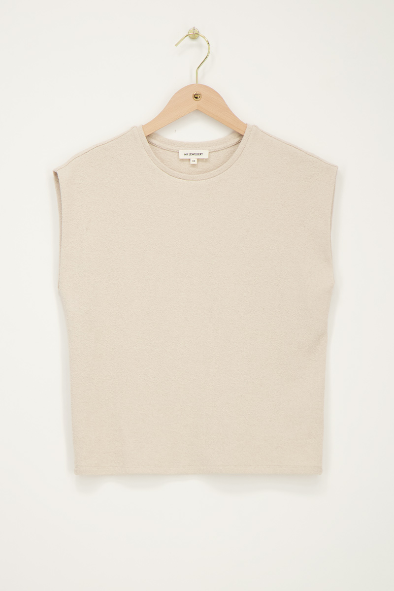 Beige textured sleeveless T-shirt | My Jewellery
