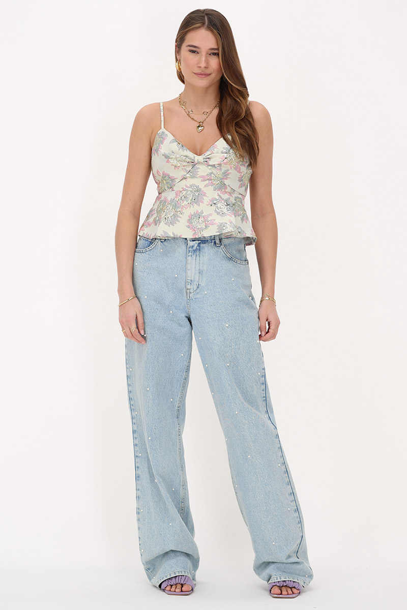 Beige floral top with jacquard | My Jewellery