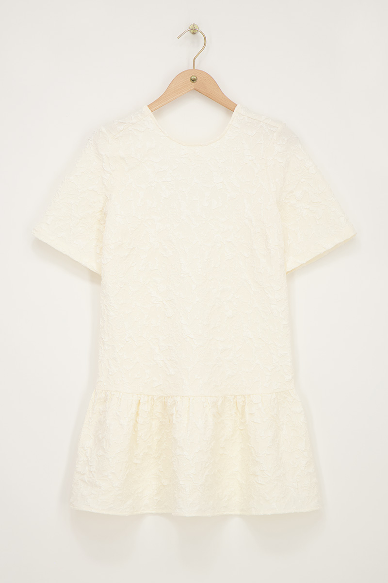Beige jacquard dress with short sleeves | My Jewellery