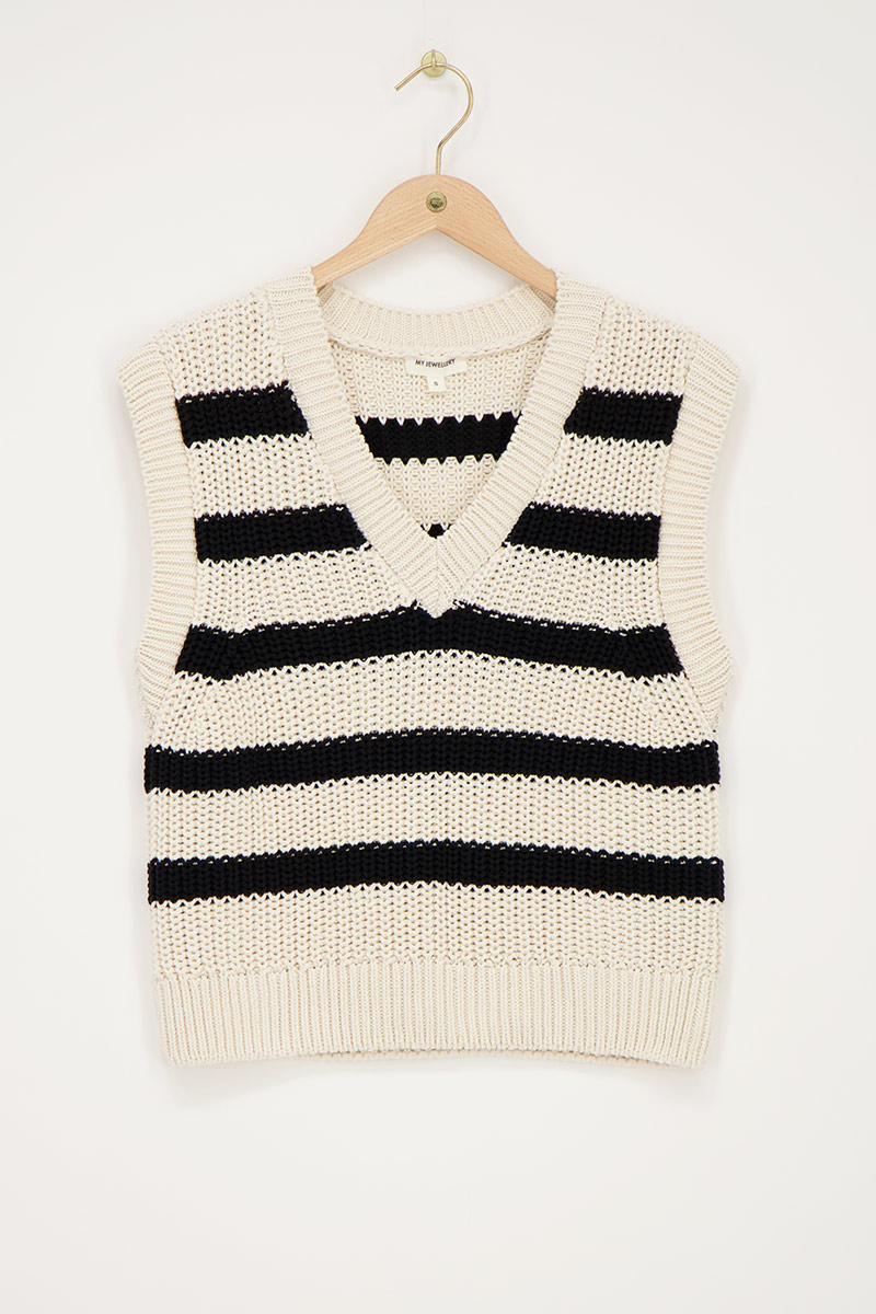 Pull sans manches rayé et avec col V | - My jewellery - Modalova