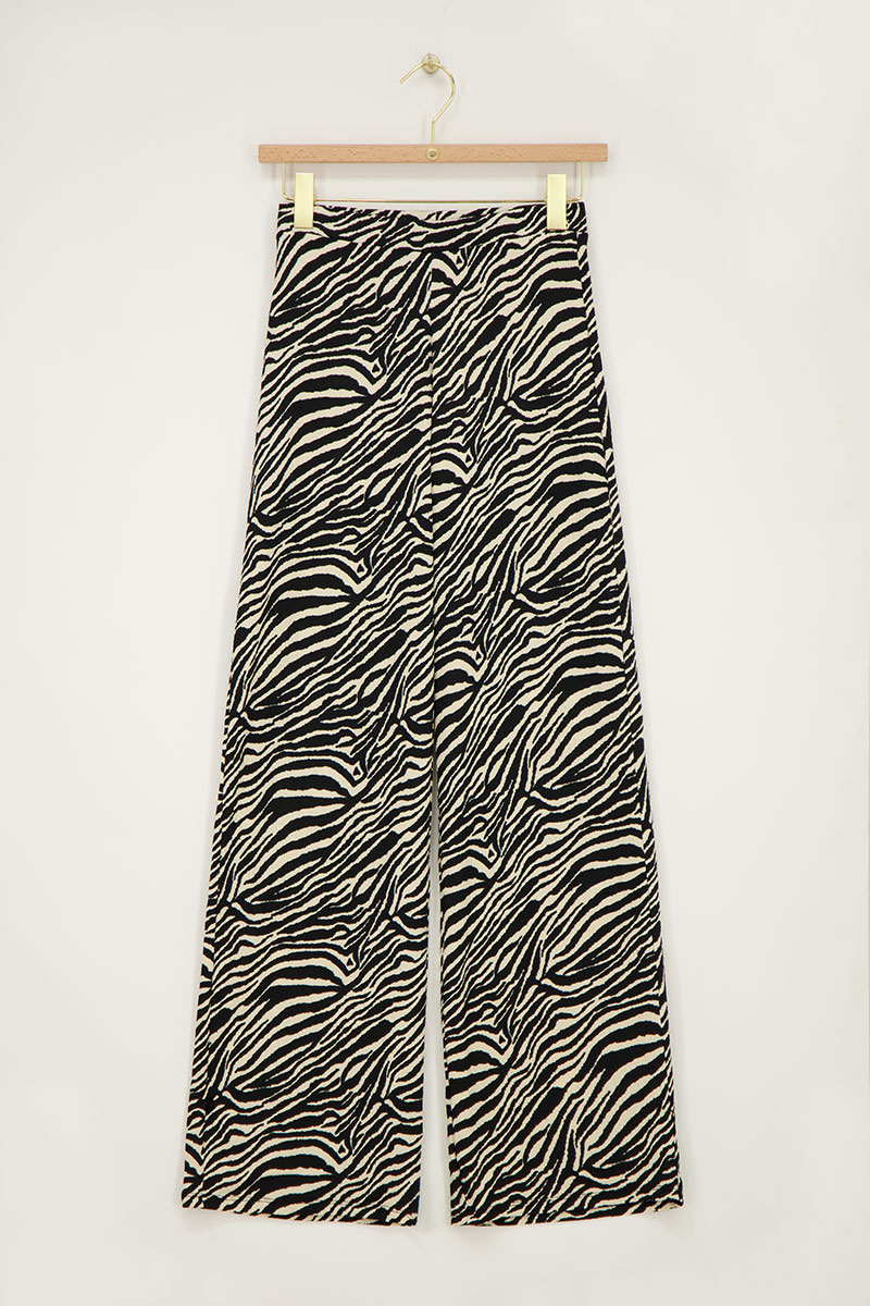 Black and white zebra print wide leg trousers | My Jewellery