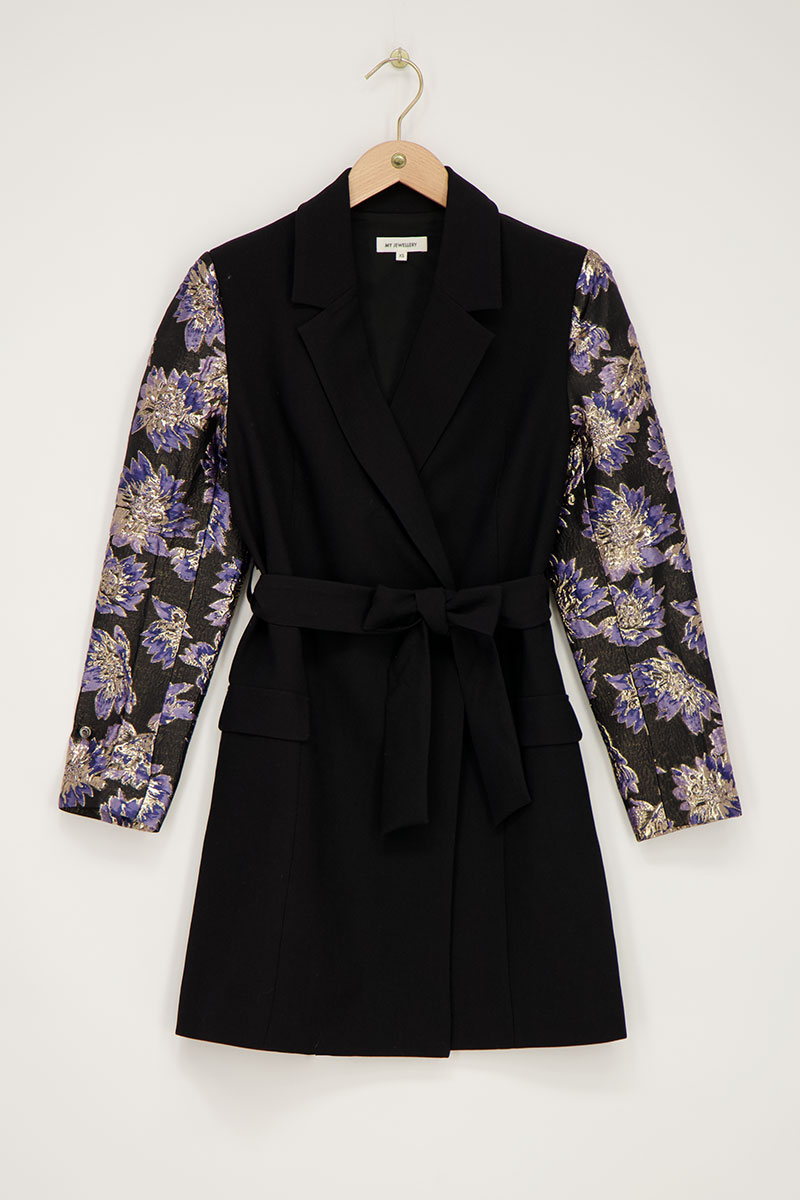 Black blazer dress with jacquard sleeves | My Jewellery