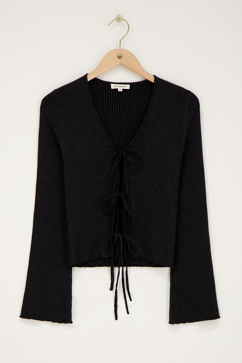 Black cardigan with lurex & bows | My Jewellery