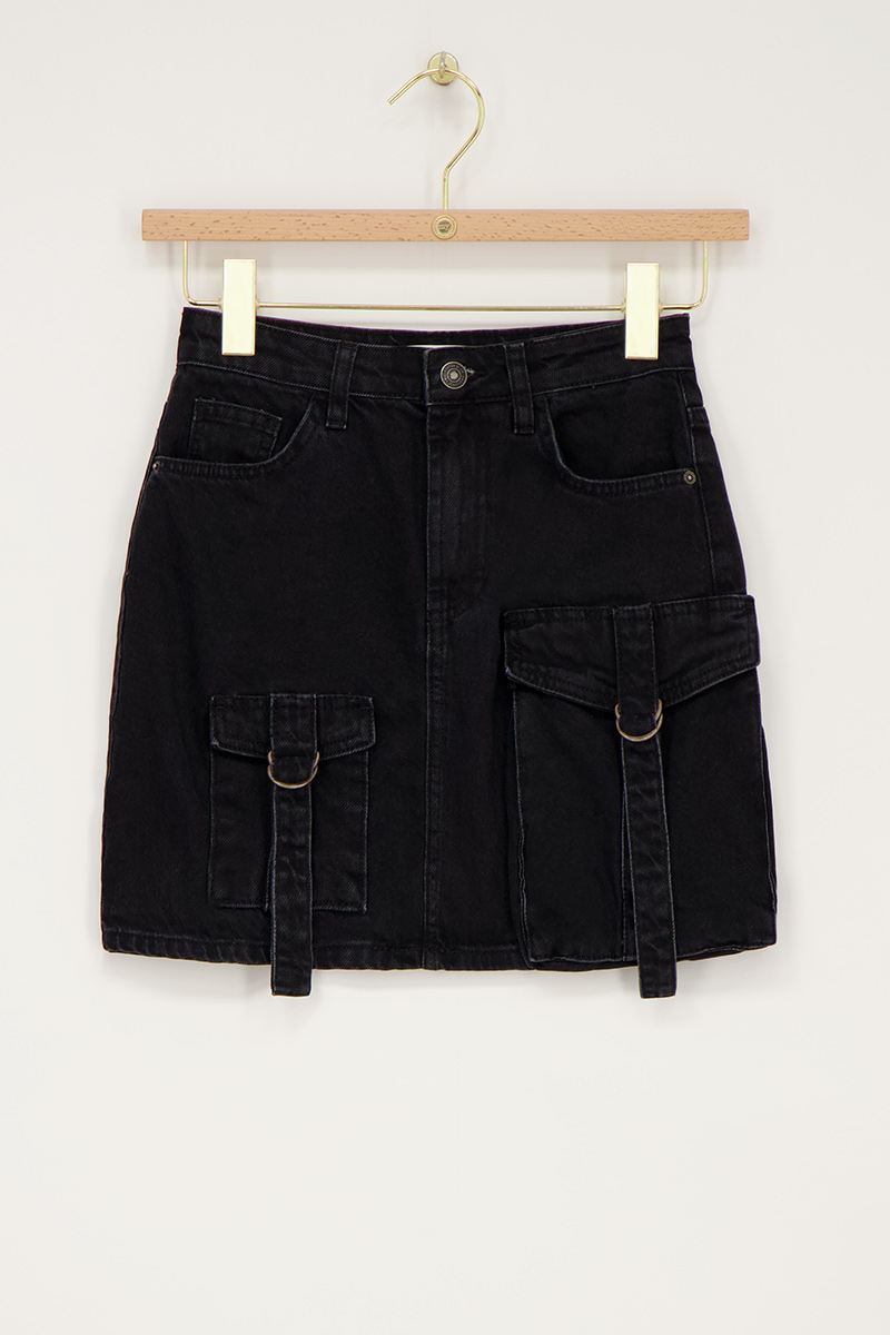 Black cargo denim mini skirt | My Jewellery