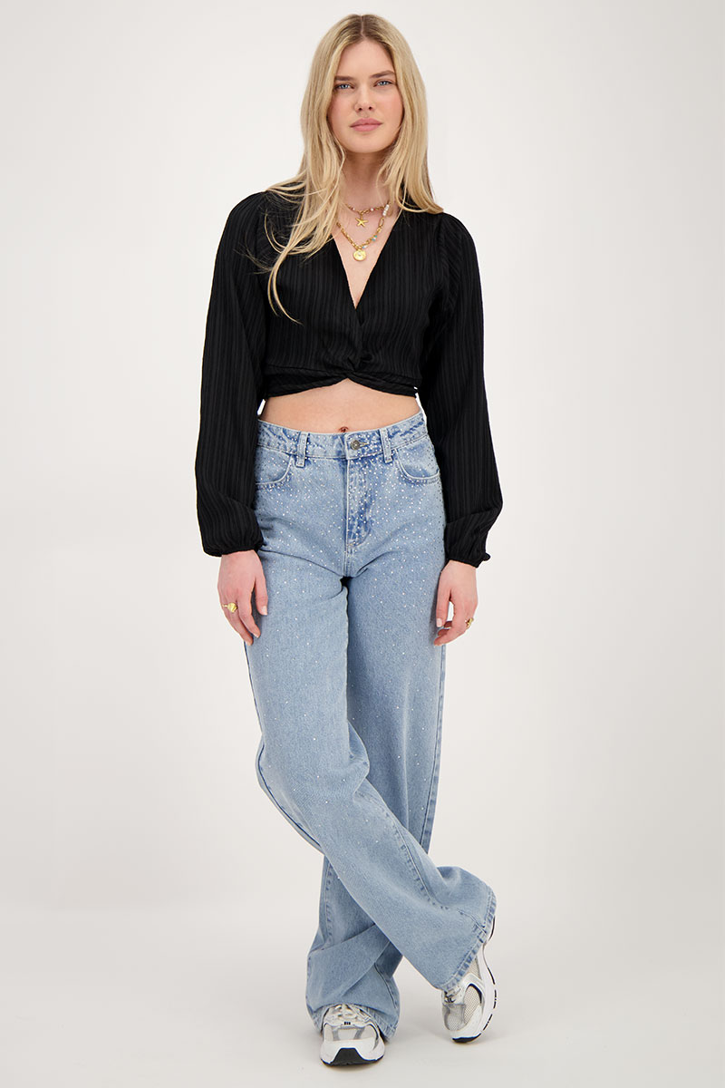 Black crinkle crop top with knot | My Jewellery