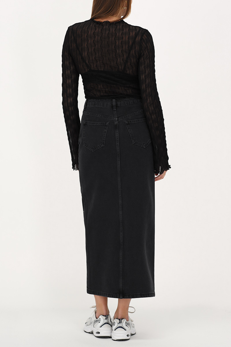 Black denim midi skirt with rhinestones | My Jewellery