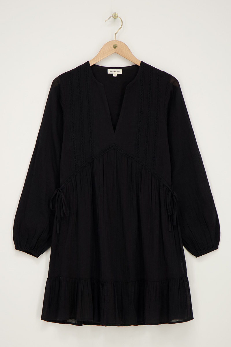 Black dress with tapes & ruffles | My Jewellery