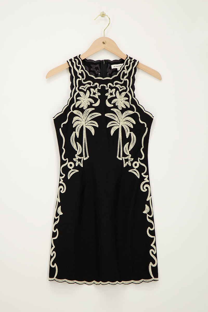 Black dress with white embroidery | My Jewellery