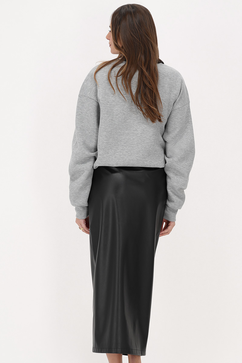 Black leather-look midi skirt