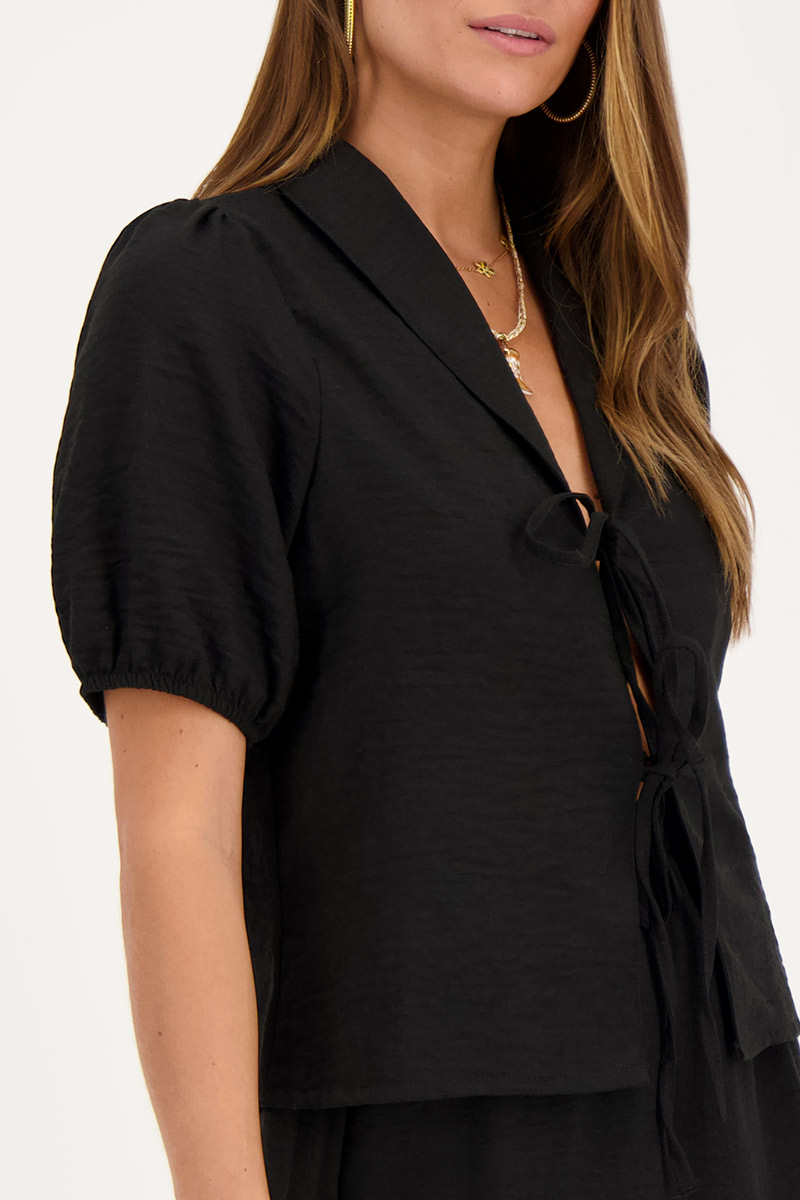 black linen look top with bows