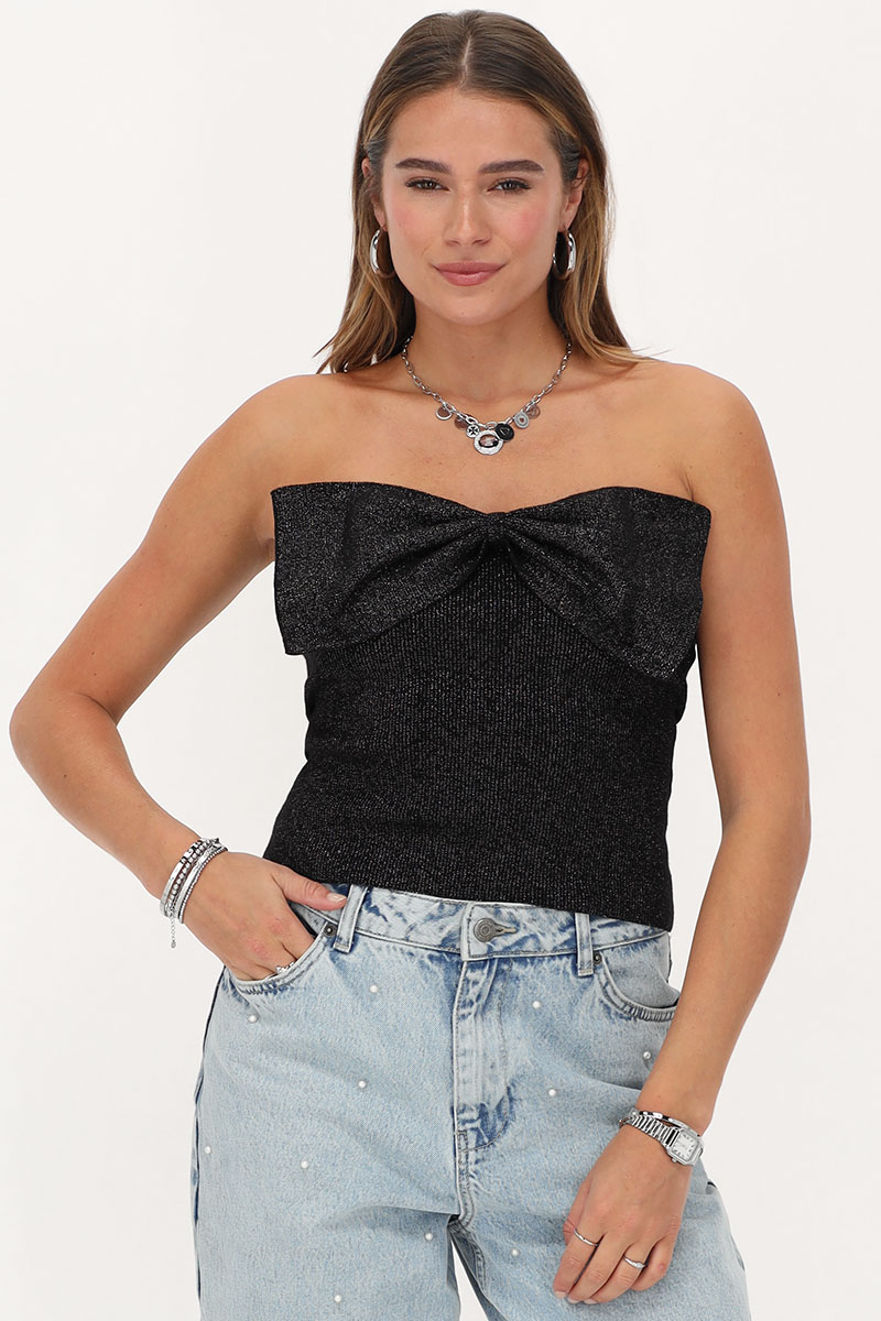 Black lurex bandeau top with bow | My Jewellery