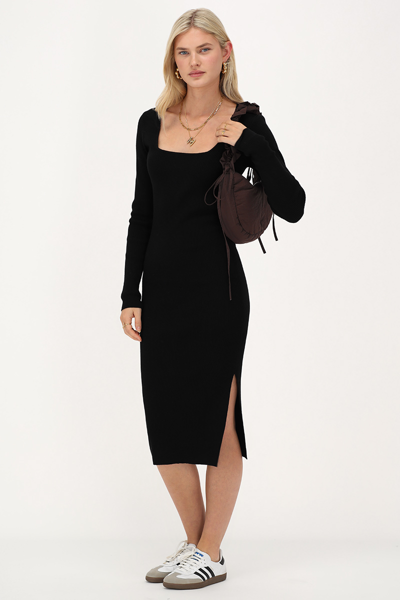 Black midi dress with square neckline | My Jewellery